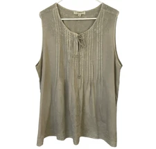 Solitaire Boho Pintuck Blouse Womens 3X Pewter Embroidered Sleeveless Keyhole