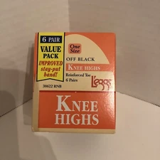Vintage Leggs Everyday Knee Highs One Size Off Black Reinforced Toe 6 Pair New