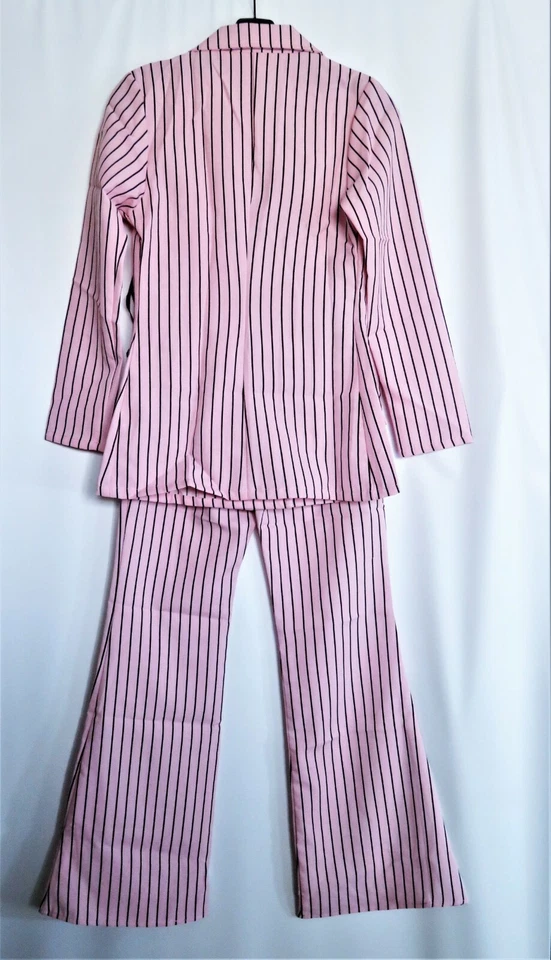 Charades Gangster Moll Traje Disfraz Rosa Negro Rayas con Corbata Damas Pequeño Foto 3 de 4