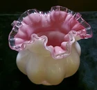 Fenton Peach Crest Mellon Vase 5 1/2" High 6" Round White and Pink