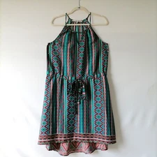 Collective Concepts Womens Multicolor Halter Neck Geometric Midi Sundress Size M