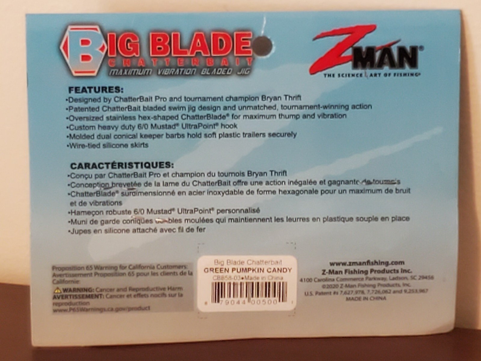 Z-Man Big Blade ChatterBait Max Vibration Jig 5/8oz CBB58-03 Green Pumpkin Candy - Image 2