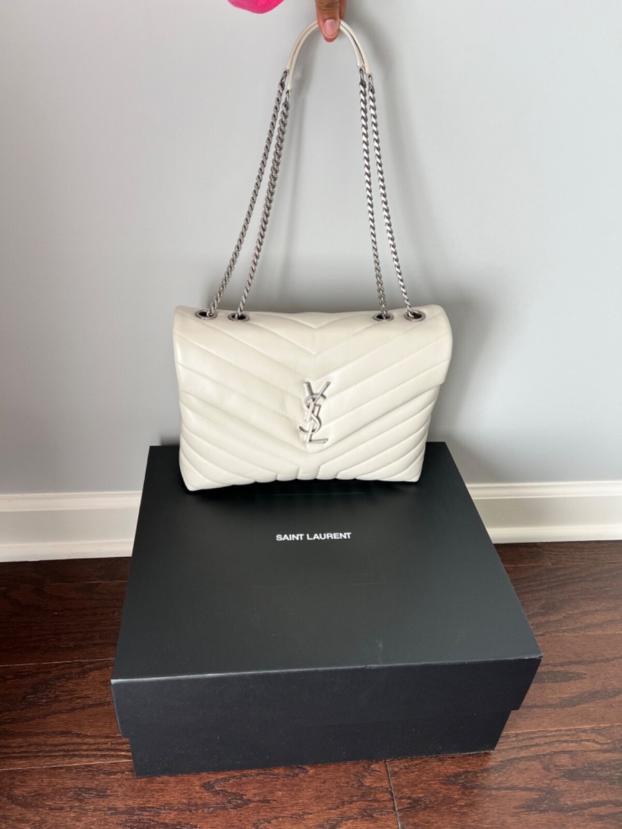 YSL Saint Laurent Medium Loulou Leather Shoulder Bag Cream
