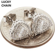 925 STERLING SILVER BLING OUT HEART SHAPE STUD EARRING 10mm B13
