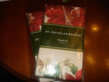 Lot de 8 serviettes poinsettia carrées Saint Nicolas Noël ivoire rouge vert neuves dans leur emballage