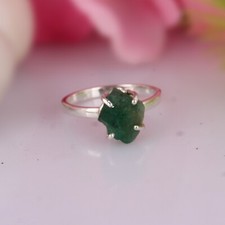 Raw Emerald Gemstone 925 Sterling Silver Ring Engagement Band Rings For Her