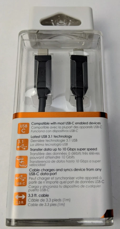 Juego de 2 cables de sincronización de datos de carga Qmadix USB-C 3.1 negro 3,3 pies 10 Gbps Foto 4 de 4