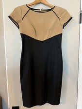 Ann Taylor 0P Camel Tan Black Colorblock Sheath dress Cap Sleeve Career Wow