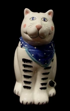 COCO DOWLEY GLAZED CERAMIC TABBY CAT COOKIE JAR - Certified International