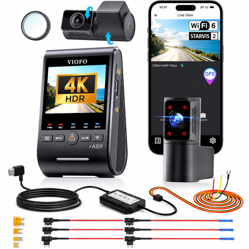 Viofo A329S 4K 3CH Dash Cam  4K + 2K Fisheye + 2K Rear + BUNDLE HK6 Hardwire KIT
