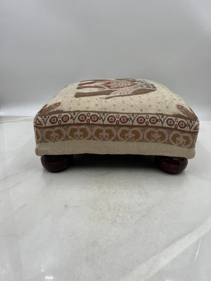 Tapestry Elephant Footstool Ottoman Square Wood Feet Boho Decor Foot Rest Accent - Image 3 of 4