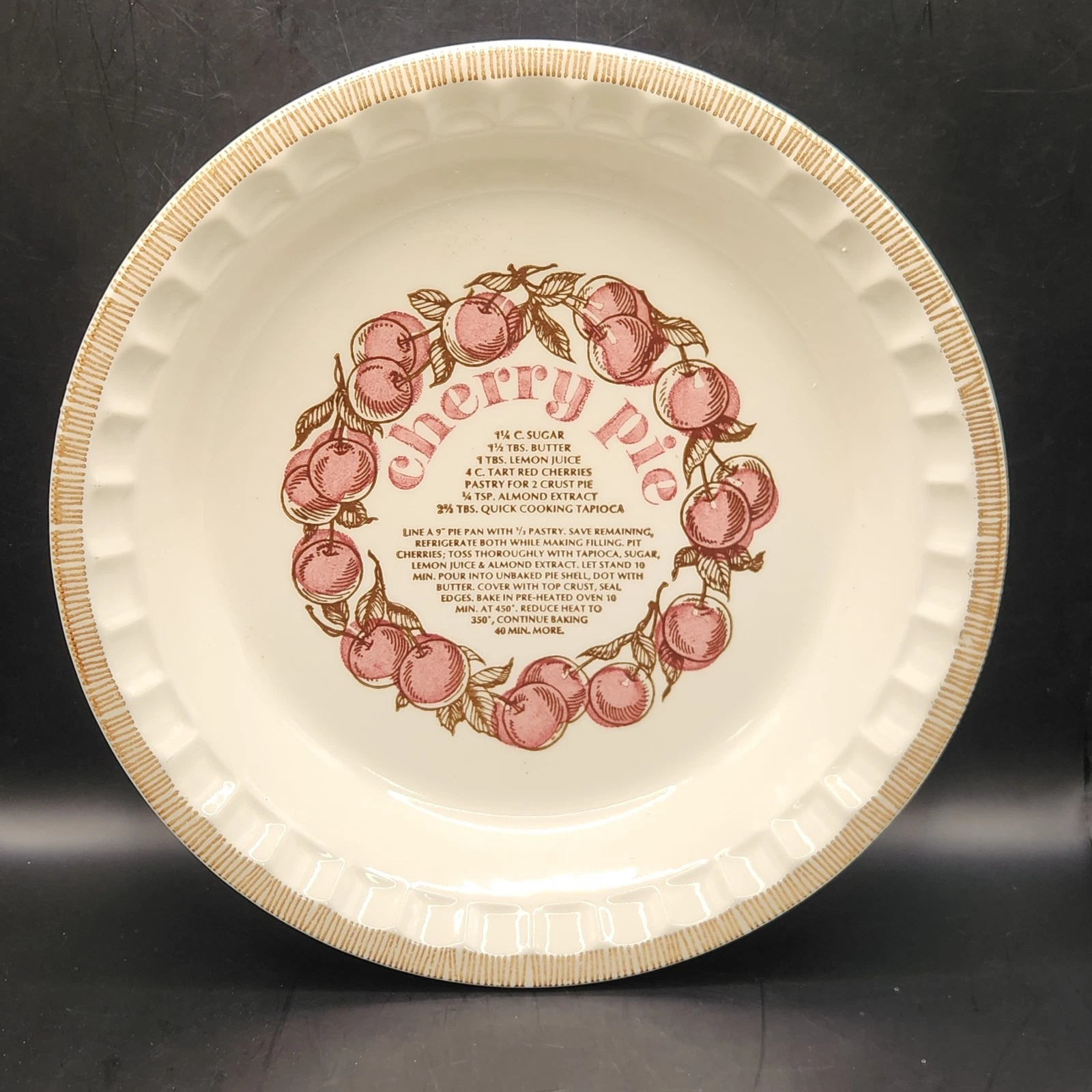 Pie Plate~Baking~Vintage~Royal China~By Jeannette~“Cherry Pie Recipe”