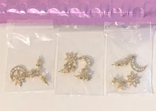 Gold Diamanté Rhinestone Fashion Moon & Stars Drop Earrings Job Lot 3 x Pairs