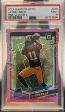 Panini 2023 Donruss Optic Jayden Reed #239 Pink Velocity Rookie PSA 9 /79