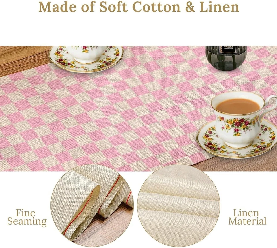 70S Hippie Table Runner Groovy Pink Grid Square Modern Geometric Boho Dinner Run - Image 4 of 4