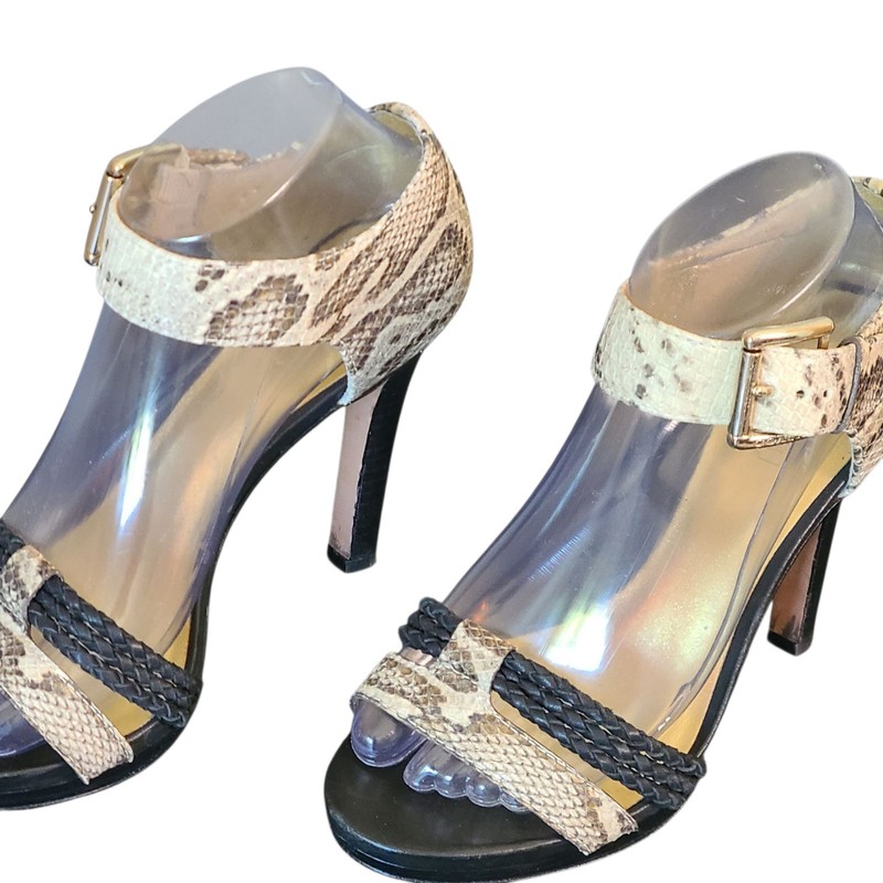 Coach Bryana Painted Python Heeled Sandals Buckle 7B Stiletto Dressy Designer