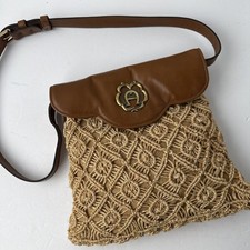 Vintage 60s 70s ETIENNE AIGNER Jute Macrame Leather Shoulder Bag Handbag RARE