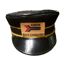 Vintage Amtrak Assistant Conductor Railroad Uniform Hat Mesh Summer Cap w/ Badge