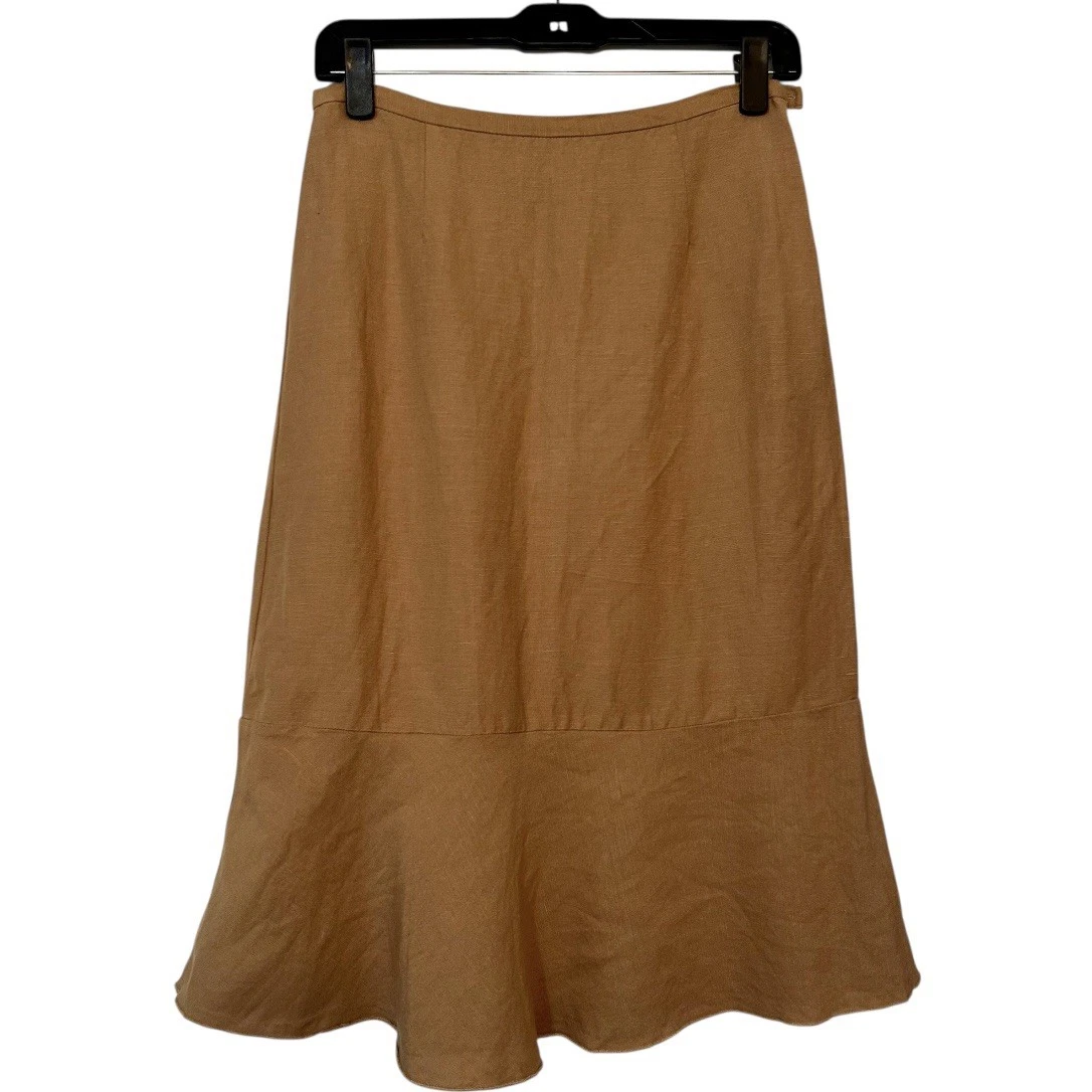 CWC Tan Linen Blend Aline Midi Trumpet Skirt Side Zip Preppy Collegiate Size XS