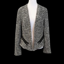 Drew Boucle Tweed Open Front Blazer Jacket M Gray Textured Old Money Made in USA