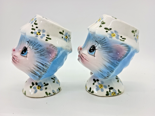 Vintage Lefton Miss Priss Cat Kitten Blue Salt and Pepper Shaker Set MCM - Picture 3 of 8