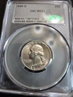 1949-D CAC GRADED MS64 Washington Silver Quarter Mint Set Coin with Light Toning