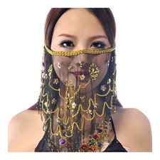 Wuchieal Women's Belly Dance Tribal Face Veil With Halloween One Size, Black