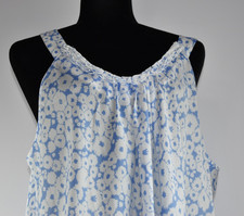 Oscar de la Renta Sz 1X Nightie Sleeveless Chemise White Blue Floral Sheer Dress