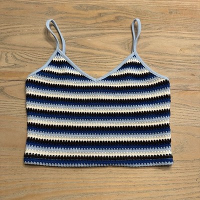 Rip Curl Blue Sundial Knit Tank Top Women s XS Cropped Spaghetti Strap Crop Top