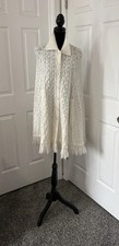 Cuddle Knit 1960s Vintage Cream Knit Fringed Poncho Cape