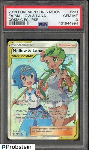 2019 Pokemon Sun & Moon Cosmic Eclipse #231 FA Mallow & Lana PSA 10 GEM MINT