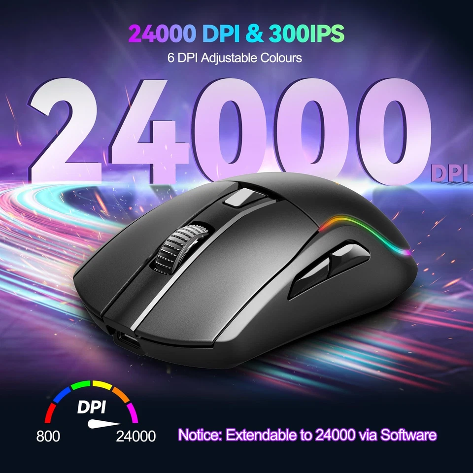 Tri-Mode Wireless Gaming Mouse, RGB Backlit Bluetooth 5.0/2.4G/USB-C Recharge... - Image 3 of 4