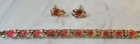 Rare Lisner Thermoset Autumn Pink Yellow Leaves Bracelet Earring Set Rhinestone — photo 1