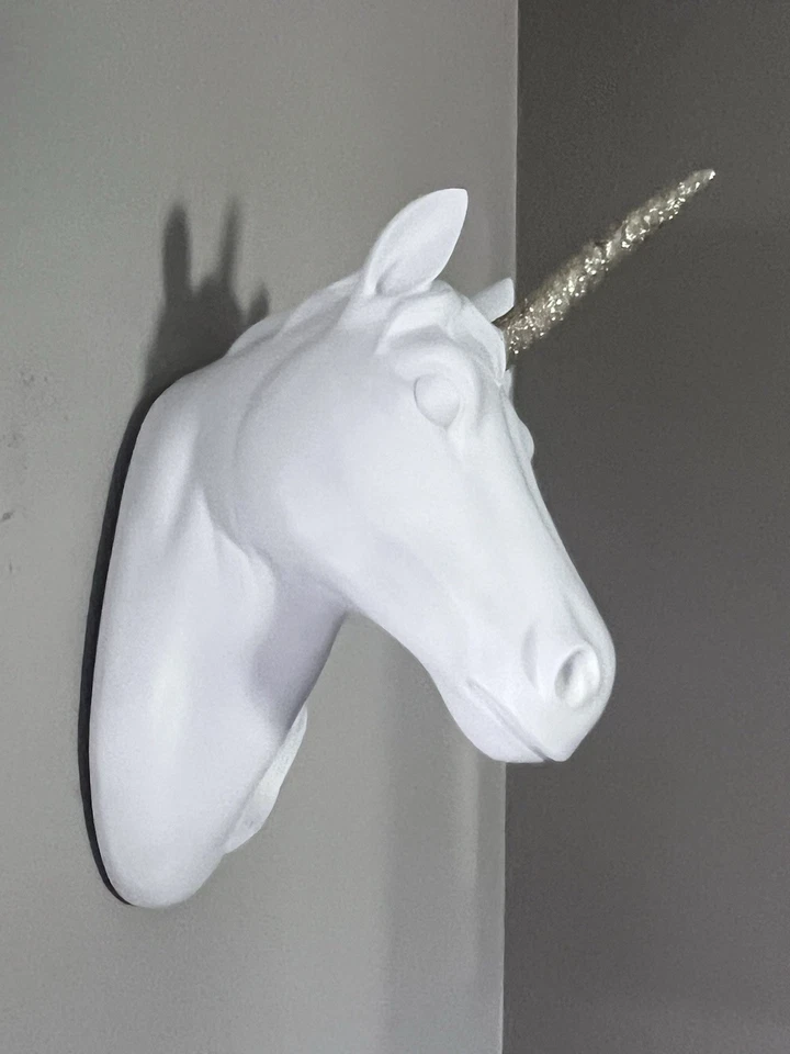 White Unicorn Head Gold Glitter Horn Fantasy Unicorn Wall Mount - Image 3 of 4