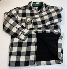 Tommy Bahama Flannel Shirt Jacket Boys L 12 Black White Plaid Sherpa