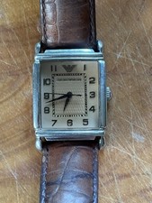 Emporio Armani AR-0404 Vintage Art Deco Tank Men's Quartz Watch Brown Leather