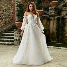 Off The Shoulder Wedding Dress Lace Appliques Princess Beaded Puffy Bridal Gowns