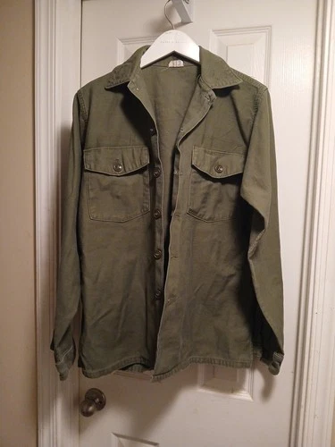 VTG Vietnam OG-107 Sateen Military Fatigue Shirt Mens US Army Olive Green