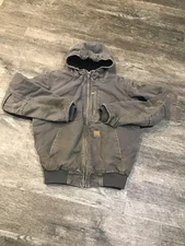 Lot-383-carhartt Jacket Mens Size Medium Nice Color Gray Canvas Hooded 