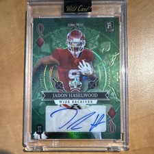 Wild Card Jadon Haselwood Queen of Diamonds Rookie Autograph #2/3 Football Card. rookie card picture