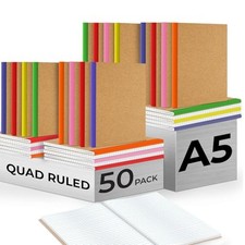 50 Pack Bulk Graph Paper Composition Notebook, 50 Bulk Value Pack Kraft Cover