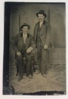 Antique Tintype Photo Two Victorian Men Suits Hats Boots Old West Fashion