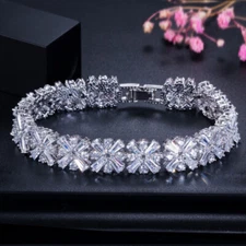 Sparkly Silver Plated Cubic Zirconia Snowflake Tennis Bracelet for Women Wedding