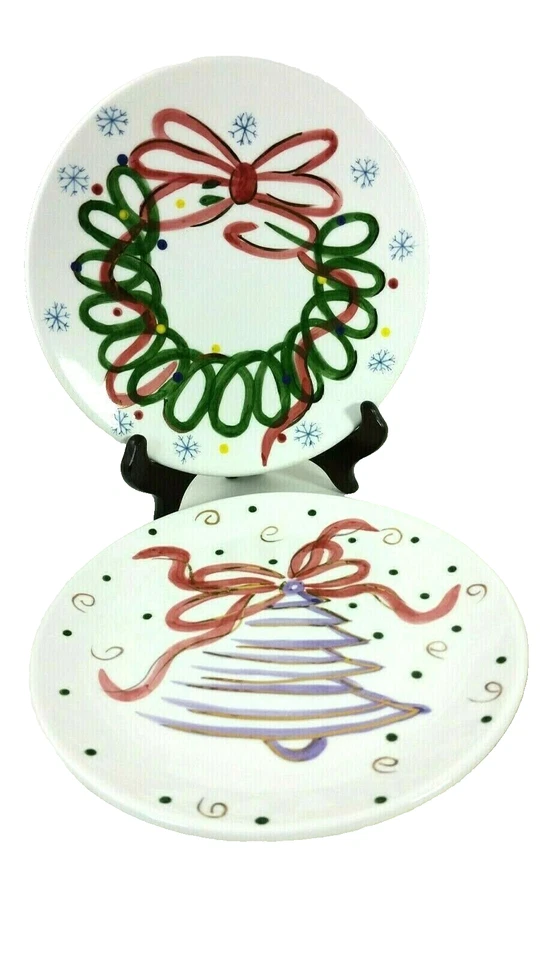 Contempo Christmas Tidbit Plates Hand Painted 8 inch Holiday Cardinal Inc - Image 2 of 4