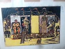 Mid-Century Modernist Color Woodcut by Joseph Malazinskas 1953