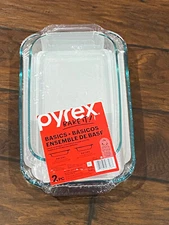 New Sealed Pyrex Basics Clear Oblong Glass Baking Dishes 2 Piece Set