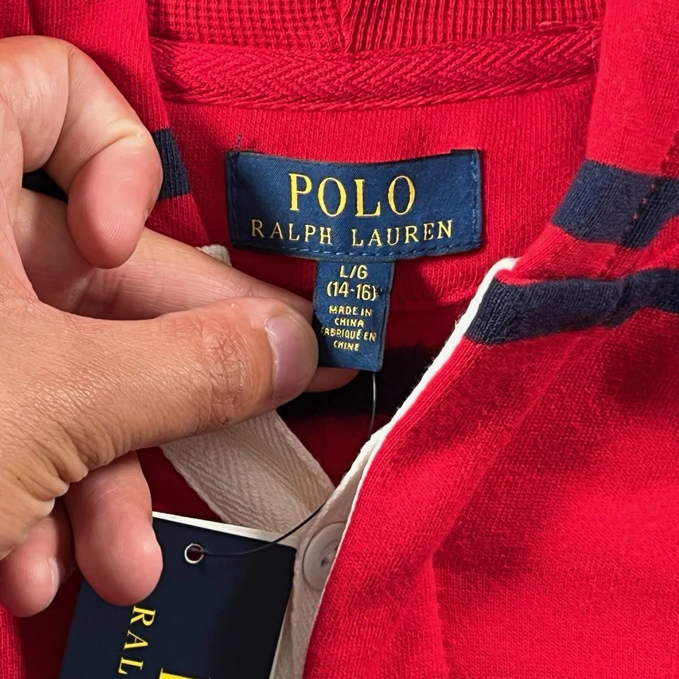 Polo Ralph Lauren Rugby Suéter Niños Grande 14-16 Rojo Azul Marino Sudadera con Capucha Relajada Comodidad Foto 4 de 4