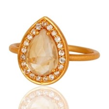 Natural Citrine White Topaz Gold Plated 925 Sterling Silver Bride Ring Jewelry
