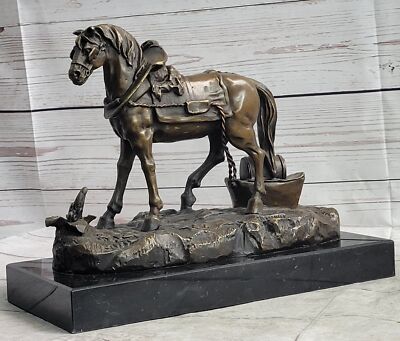 Handcrafted Work Horse Farm Bronze Sculpture Marble Base Figurine Figure Sale
