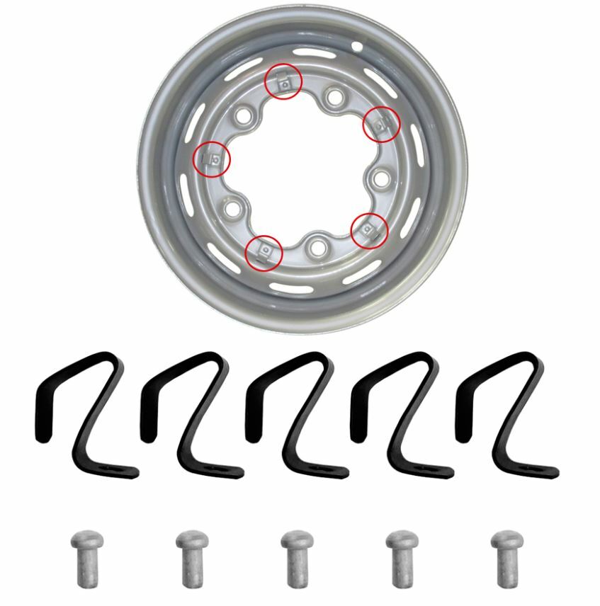 5-Pack Hub Cap Clips With Rivets For VW Beetle Type 1, Bus Type 2, Ghia & Thing